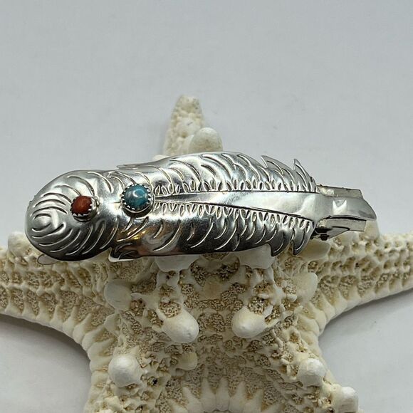 Vintage Navajo sterling, feather hair clip - Picture 4 of 7